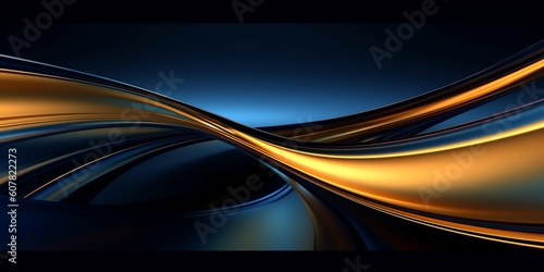 Blue gold wavy modern wallpaper, illustration for product presentation template, copy space dark background. Ai generative