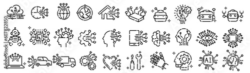 A collection of vector line icon illustrations that are active in business scenes related to artificial intelligence
