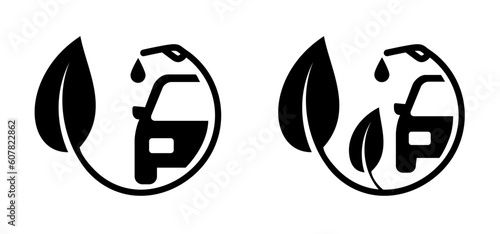 Biofuel or biodiesel day. Car filling pomp station, Biofuel is fuel made from biomass. Bio fuels are available in solid, liquid or gaseous form. Vector refill symbol or pictogram. Cars fill location. 