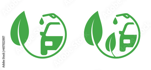 Biofuel or biodiesel day. Car filling pomp station, Biofuel is fuel made from biomass. Bio fuels are available in solid, liquid or gaseous form. Vector refill symbol or pictogram. Cars fill location. 