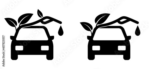 Biofuel or biodiesel day. Car filling pomp station, Biofuel is fuel made from biomass. Bio fuels are available in solid, liquid or gaseous form. Vector refill symbol or pictogram. Cars fill location. 