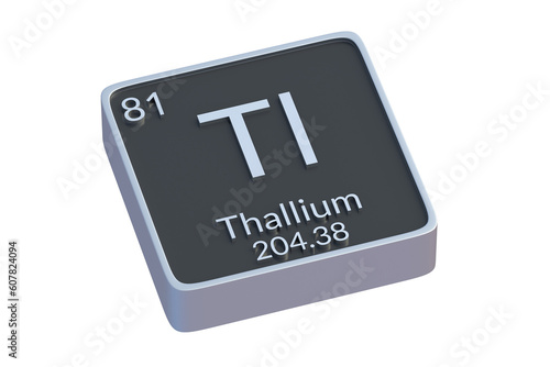 Thallium Tl chemical element of periodic table isolated on white background. Metallic symbol of chemistry element. 3d render