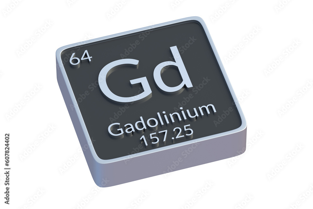 Gadolinium Gd chemical element of periodic table isolated on white background. Metallic symbol of chemistry element. 3d render Gadolinium Gd chemical element of periodic table isolated on white background. Metallic symbol of chemistry element. 3d render