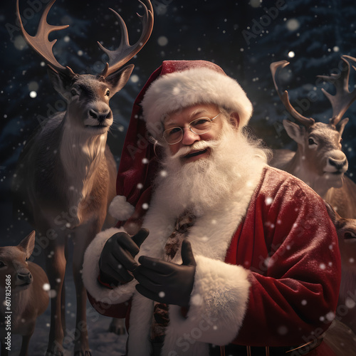 Abstract of Santa Claus and reindeer. Merry Christmas. Generative AI