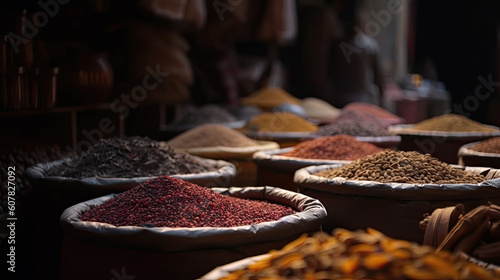 Colorful spices at a traditional market Generative AI