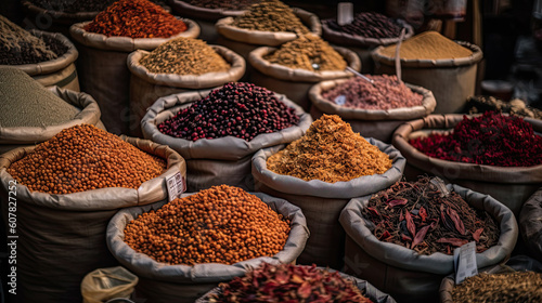 Colorful spices at a traditional market Generative AI