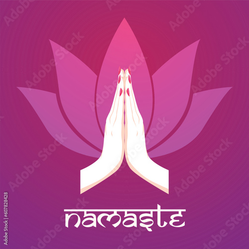 Illustration of karma depicted with Namaste, Indian women's hand greeting posture of namaste with lotus flower vector illustration