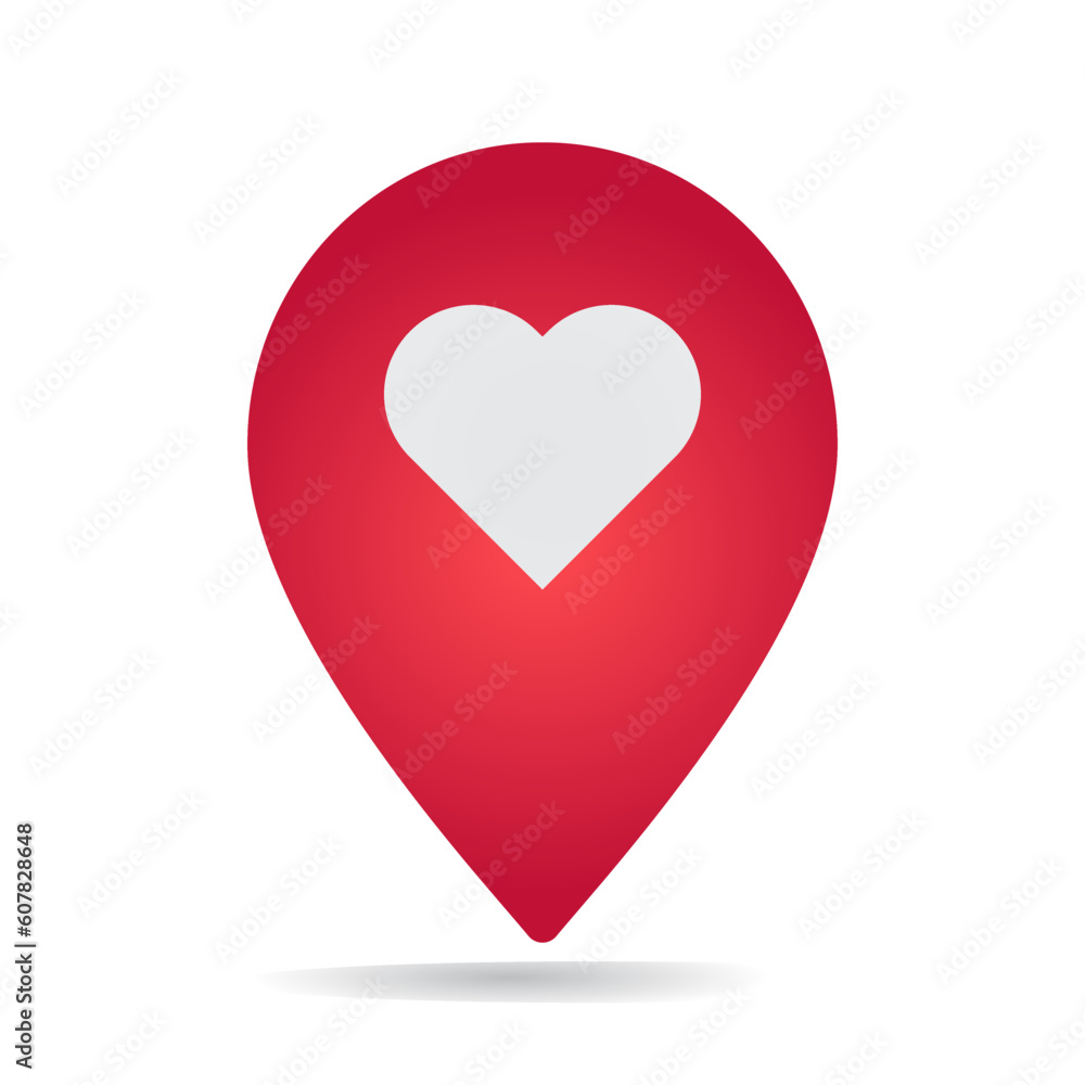 red heart isolated on white.map pin icon, location pin vector icon, map pointer with heart icon
