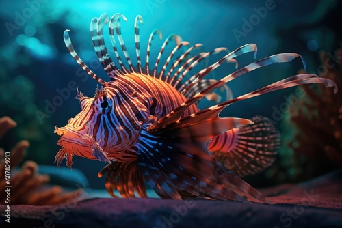 Lionfish Displaying its Vibrant Colors and Graceful Fins
