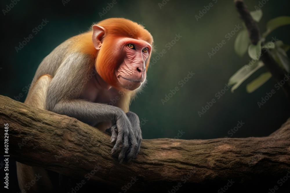 Fototapeta premium Unique Proboscis Monkey Relaxing in the Treetops