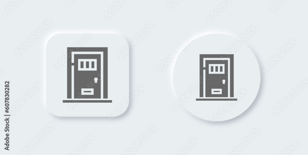 Door solid icon in neomorphic design style. Protection signs vector illustration. Door solid icon in neomorphic design style. Protection signs vector illustration.