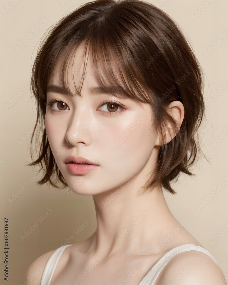 Portrait of beautiful japanese women with short hair cut and air bang