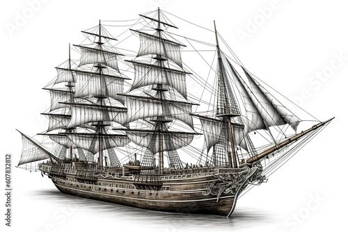 Wallpaper Mural drawing vintage sailing ship isolated on white background. Generated by AI. Torontodigital.ca