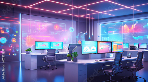 Futuristic Workspace with Holographic Screens