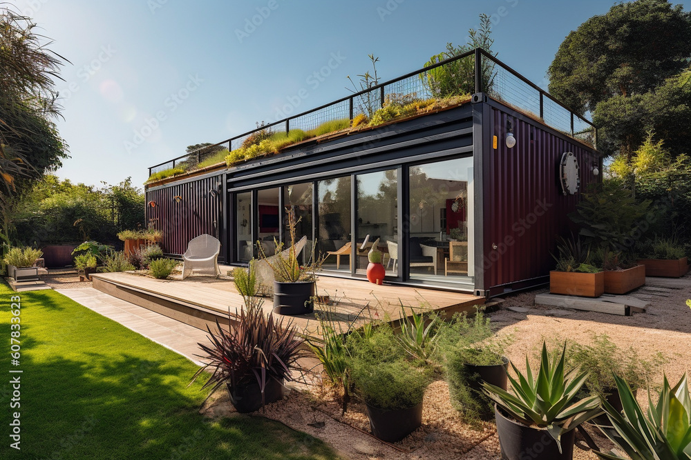 House made from shipping cargo containers. Modern home design. Generative AI