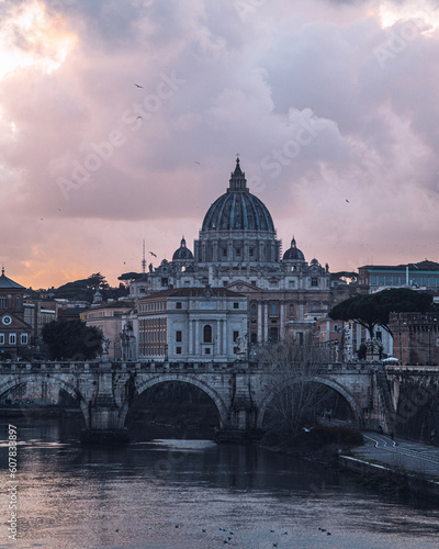 Saint Peter basilica in Vatican City, Rome with sunset