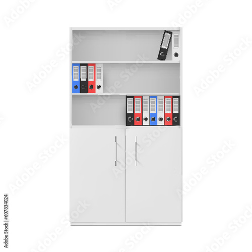 Office cabinet with folders and shelves for document storage organizing realistic vector
