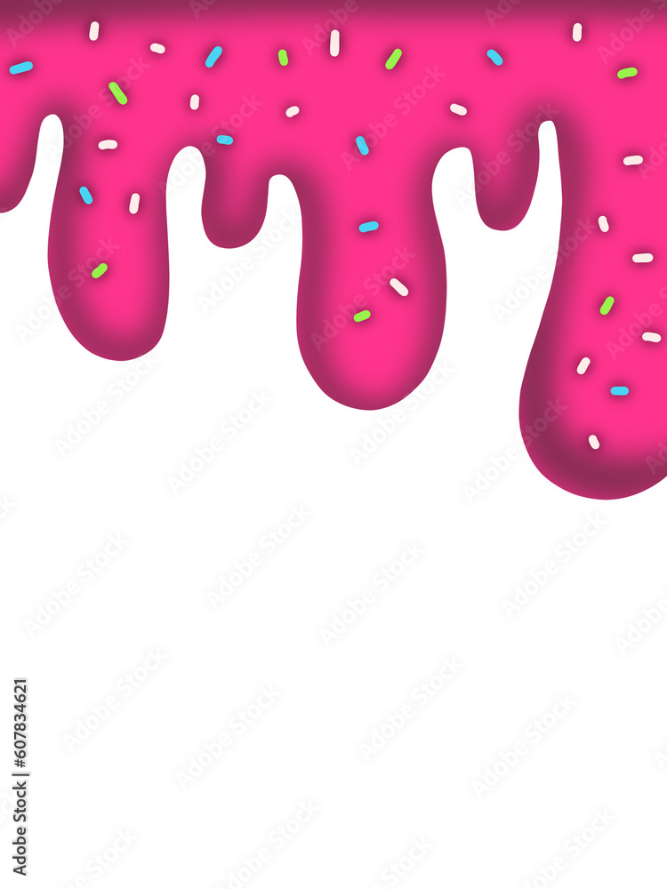 Pink donut icing glaze. Isolated candy melt drip border Pink donut icing glaze. Isolated candy melt drip border