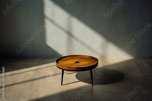 Teak Wooden Podium Table Tray with Steel Legs  Generative Ai.