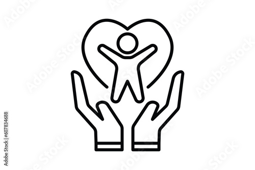 Medical health care icon. hand icon with people and heart. icon related to healthy living, wellness. Line icon style design. Simple vector design editable. EPS 10 and SVG files
