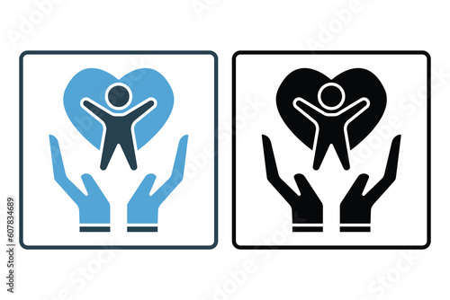Medical health care icon. hand icon with people and heart. icon related to healthy living, wellness. Solid icon style design. Simple vector design editable. EPS 10 and SVG files