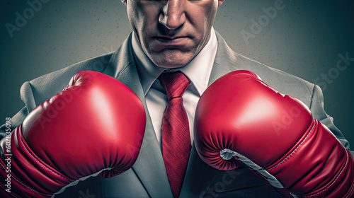 businessman with boxing gloves. Generative AI
