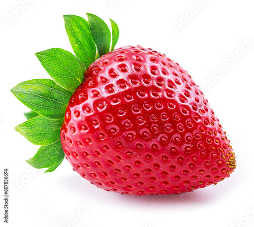 One ripe strawberry isolated on white background.