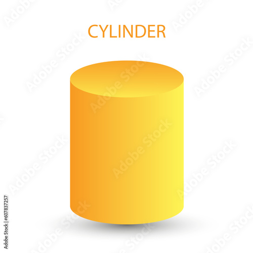 Vector cylinder with gradients and shadow for game, icon, package design, logo, mobile, ui, web, education. 3d cylinder on a white background. Pedestal template for your design. Geometric figures.