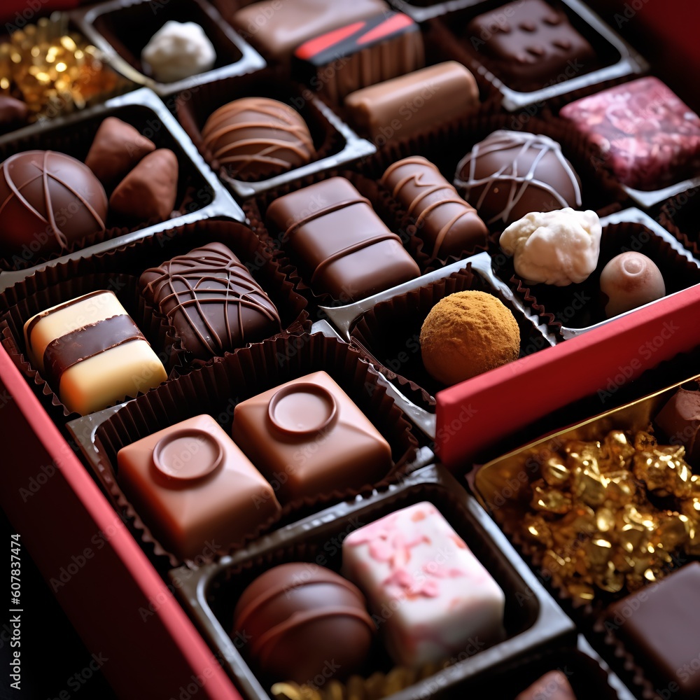 Several boxes of chocolates of various flavors Created with Generative AI Several boxes of chocolates of various flavors Created with Generative AI