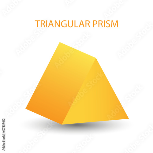 Vector triangular prism with gradients and shadow for game, icon, package design, logo, mobile, ui, web, education. 3D triangular prism on a white background. Geometric figures for your design.