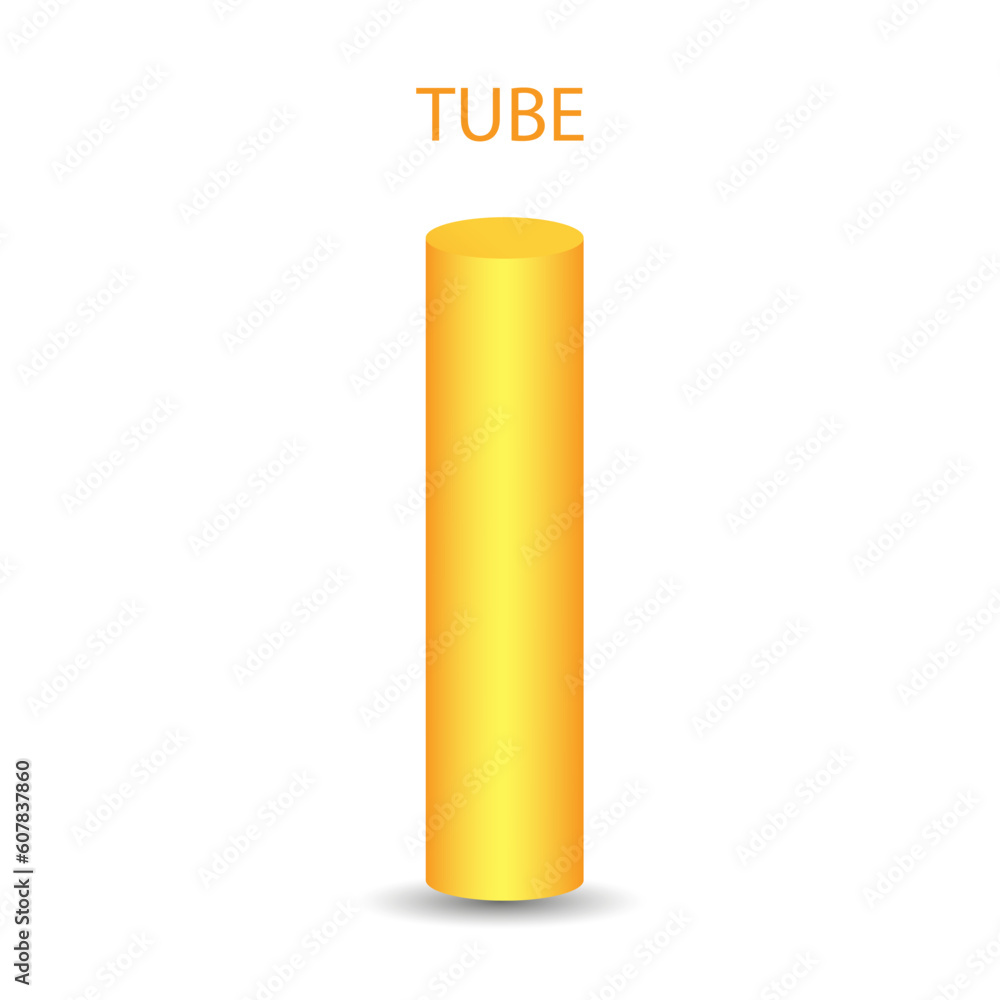 Vector tube with gradients and shadow for game, icon, package design, logo, mobile, ui, web, education. 3D elongated cylinder on a white background. Geometric figures for your design. Vector tube with gradients and shadow for game, icon, package design, logo, mobile, ui, web, education. 3D elongated cylinder on a white background. Geometric figures for your design.