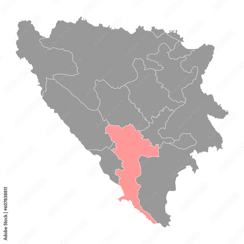 Herzegovina Neretva canton map, administrative district of Federation of Bosnia and Herzegovina. Vector illustration.