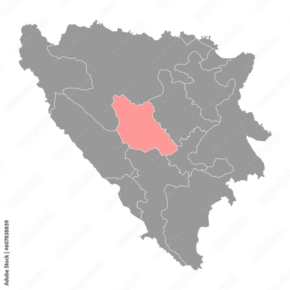 Central Bosnia canton map, administrative district of Federation of Bosnia and Herzegovina. Vector illustration.