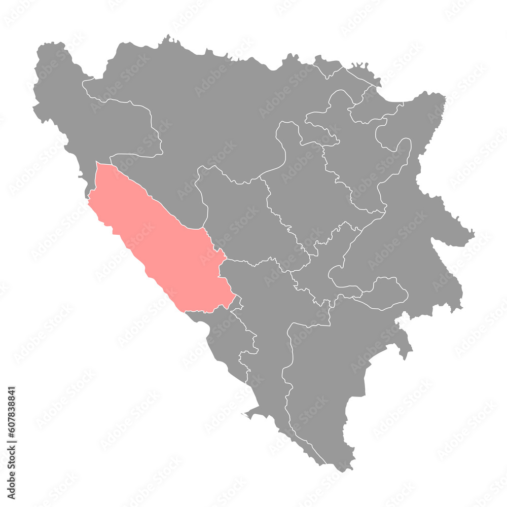 Canton 10 canton map, administrative district of Federation of Bosnia and Herzegovina. Vector illustration.