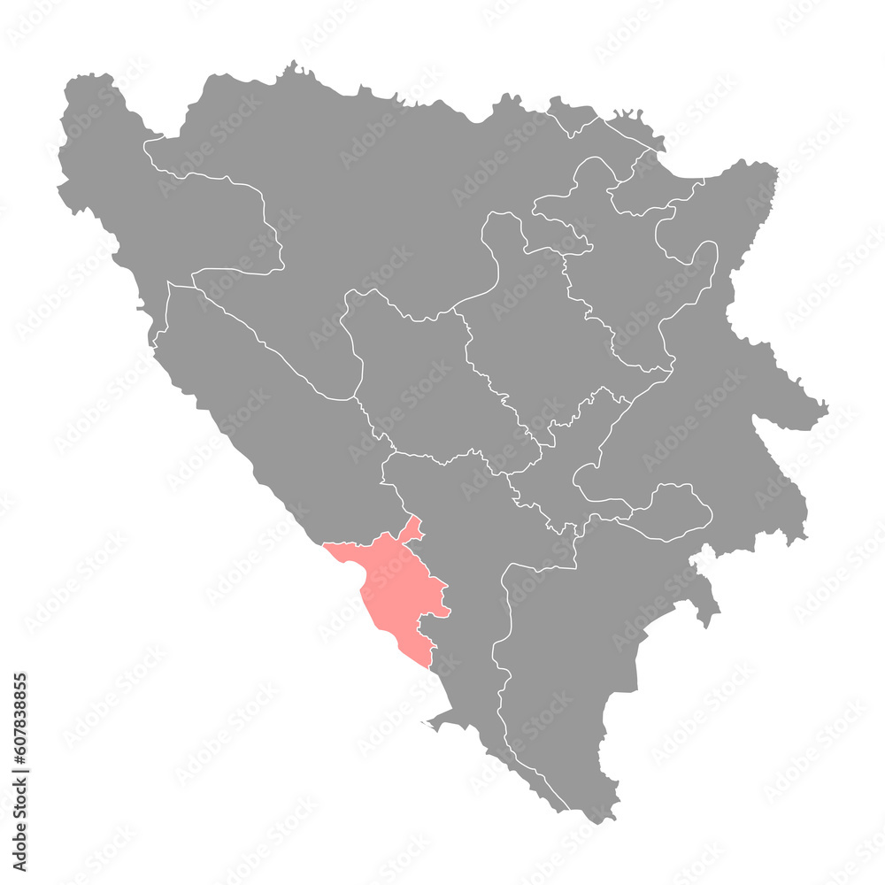 West Herzegovina canton map, administrative district of Federation of Bosnia and Herzegovina. Vector illustration.