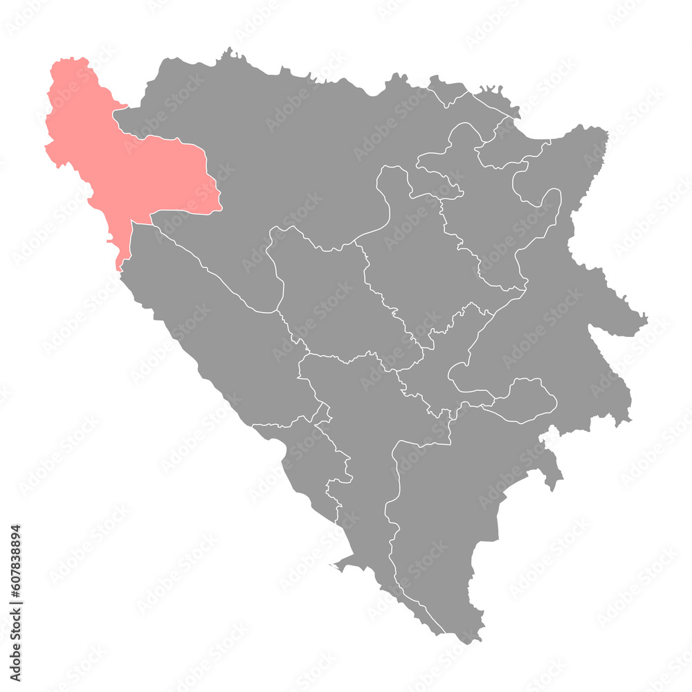Una Sana canton map, administrative district of Federation of Bosnia and Herzegovina. Vector illustration.