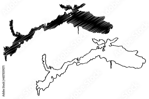 Lake General Carrera (South America, Argentine Republic, Argentina, Chile, Patagonia) map vector illustration, scribble sketch Lake Buenos Aires or Chelenko map photo