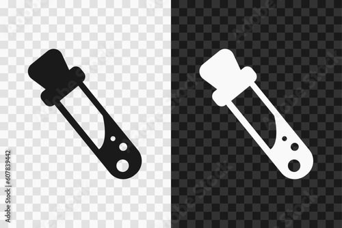 Test tube silhouette icon, high quality vector glyph sign. Chemical experiment symbol isolated on dark and light transparent backgrounds.
