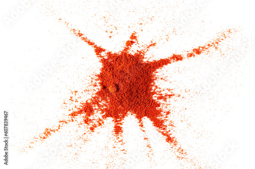 Pile of red paprika powder isolated on white, top view photo