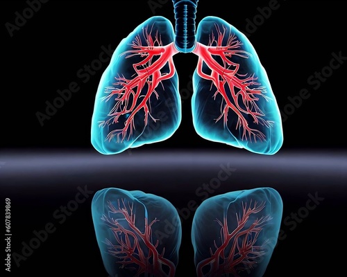 Human Lungs on Black Background with reflection on on floor , healthy lungs , No smoking , Generative Ai 