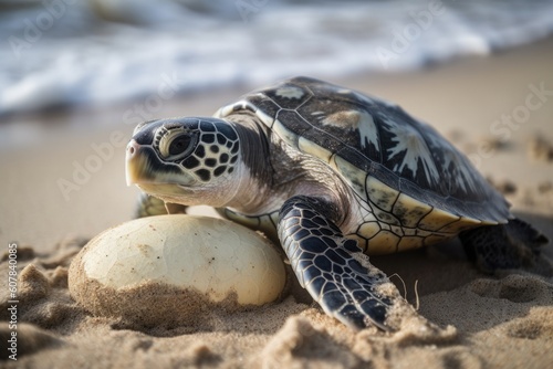 sea turtle emerging from its egg, ready to make its journey into the world, created with generative ai