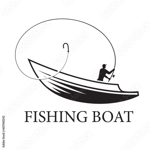 drawing of a fisherman on a boat, fishing boat logo, fishing event symbol