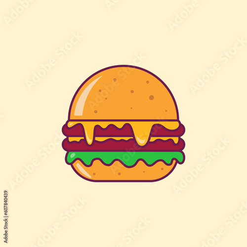 Juicy, cheesy cartoon burger icon.