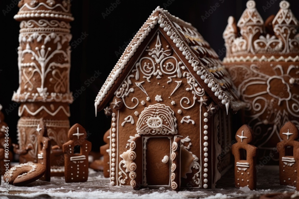 festive gingerbread house, with intricate and detailed design, created with generative ai
