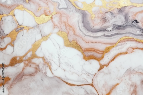 Generative AI illustration of white and pink marble texture background with cracked gold details