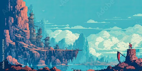 gaming landscape art blue and red mount 