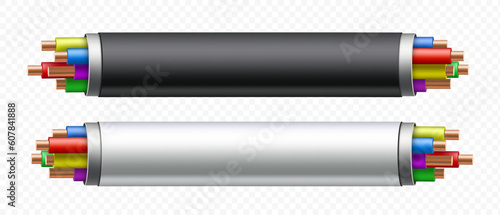 White and black electrical cables isolated on transparent background. Banner made of wires for copy space. Vector illustration