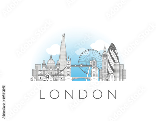 London UK cityscape line art style vector illustration