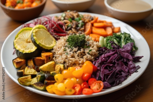 a plate of colorful, zero-waste dinner with vegan & gluten-free options, created with generative ai