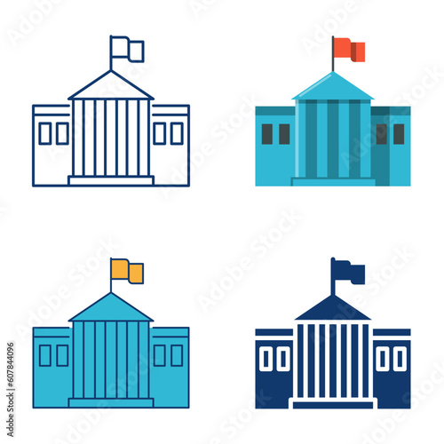 Government building icon set in flat and line style